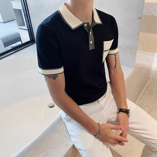New Summer Fashion Color Matching Business Light Mature Style Popular Short-sleeved POLO Shirt Men's T-shirt All-match Top Trendy