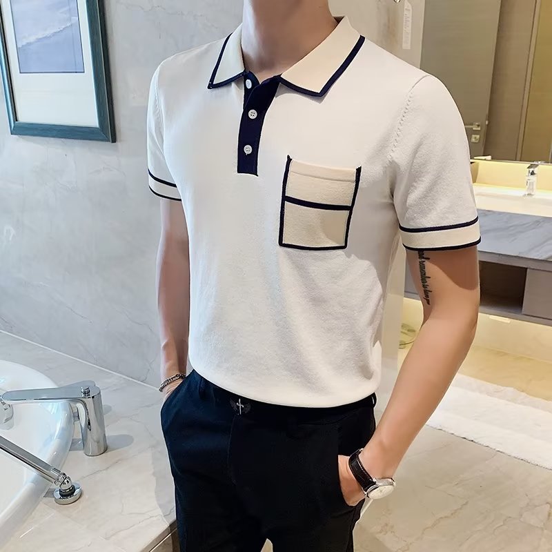 New Summer Fashion Color Matching Business Light Mature Style Popular Short-sleeved POLO Shirt Men's T-shirt All-match Top Trendy