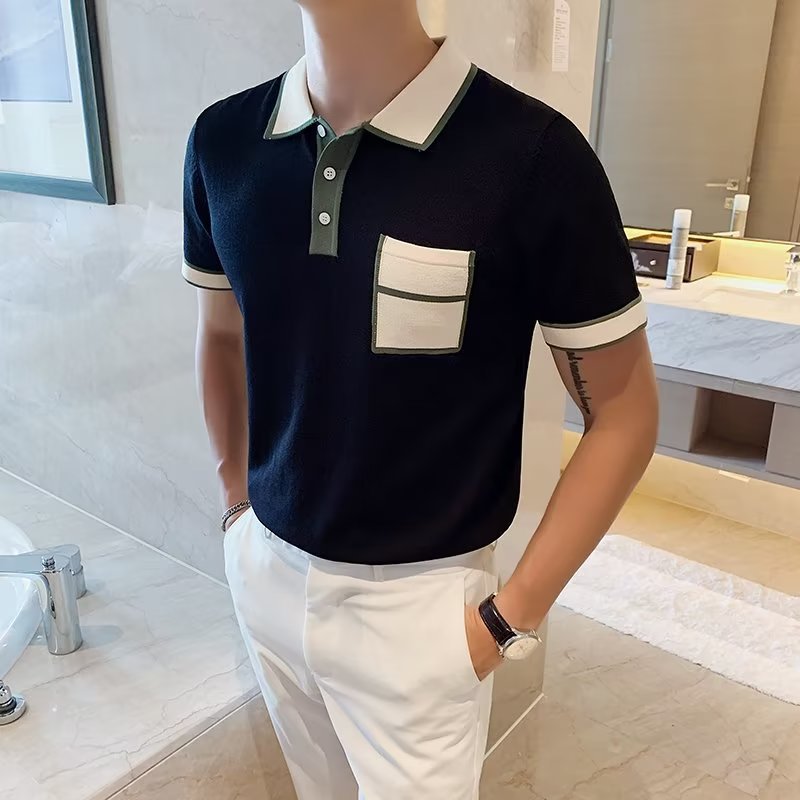 New Summer Fashion Color Matching Business Light Mature Style Popular Short-sleeved POLO Shirt Men's T-shirt All-match Top Trendy