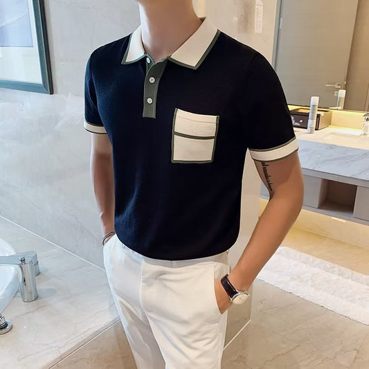New Summer Fashion Color Matching Business Light Mature Style Popular Short-sleeved POLO Shirt Men's T-shirt All-match Top Trendy
