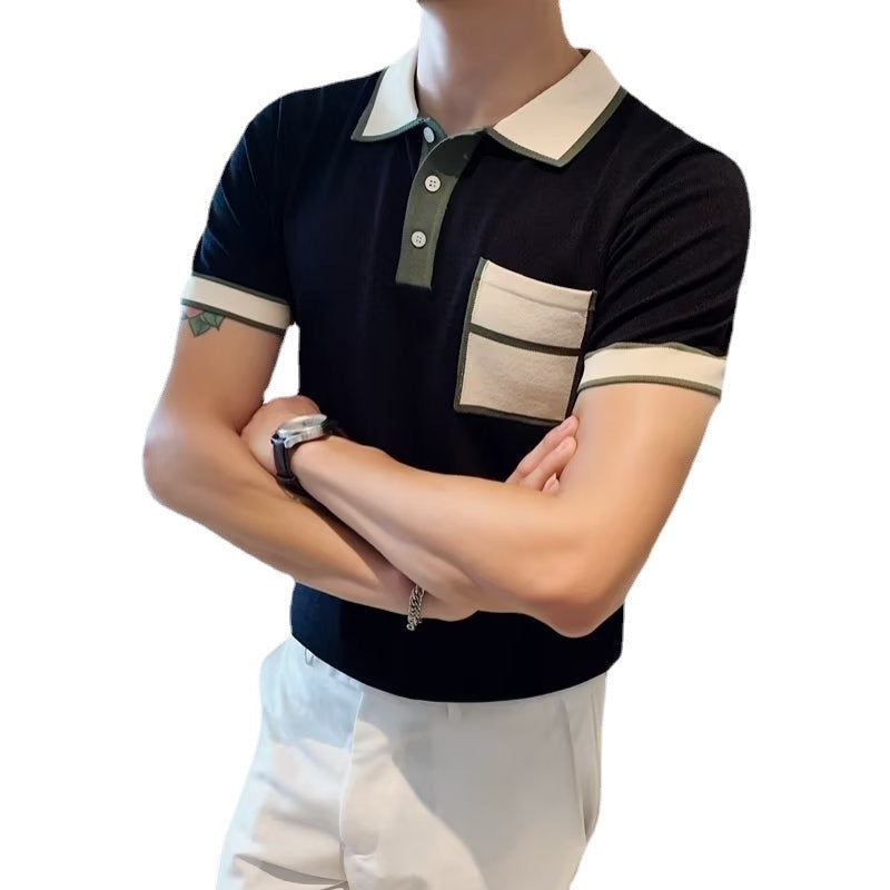 New Summer Fashion Color Matching Business Light Mature Style Popular Short-sleeved POLO Shirt Men's T-shirt All-match Top Trendy