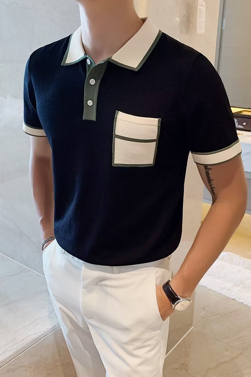 New Summer Fashion Color Matching Business Light Mature Style Popular Short-sleeved POLO Shirt Men's T-shirt All-match Top Trendy